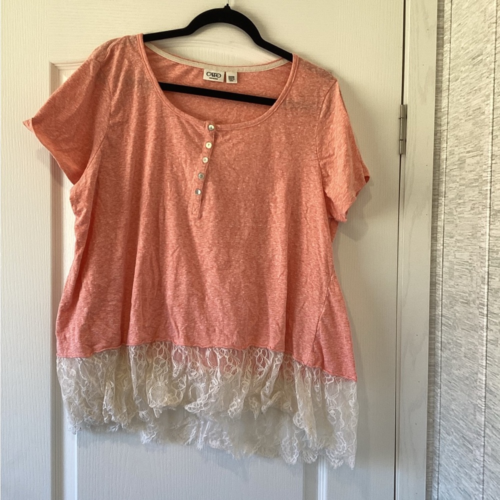 Cato Lace Trim Henley Short Sleeve Top size22/24W EUC